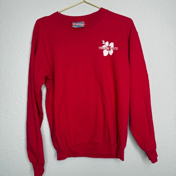 Pre-Owned Red Trader Joe's crewneck sweatshirt w/hibiscus flower logo Size small - Picture 3 of 8